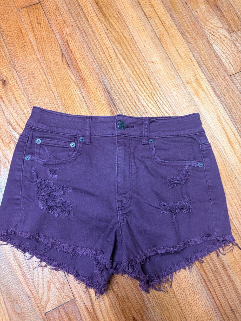 American Eagle Outfitters Plum Distressed High-Rise Jean Shorts